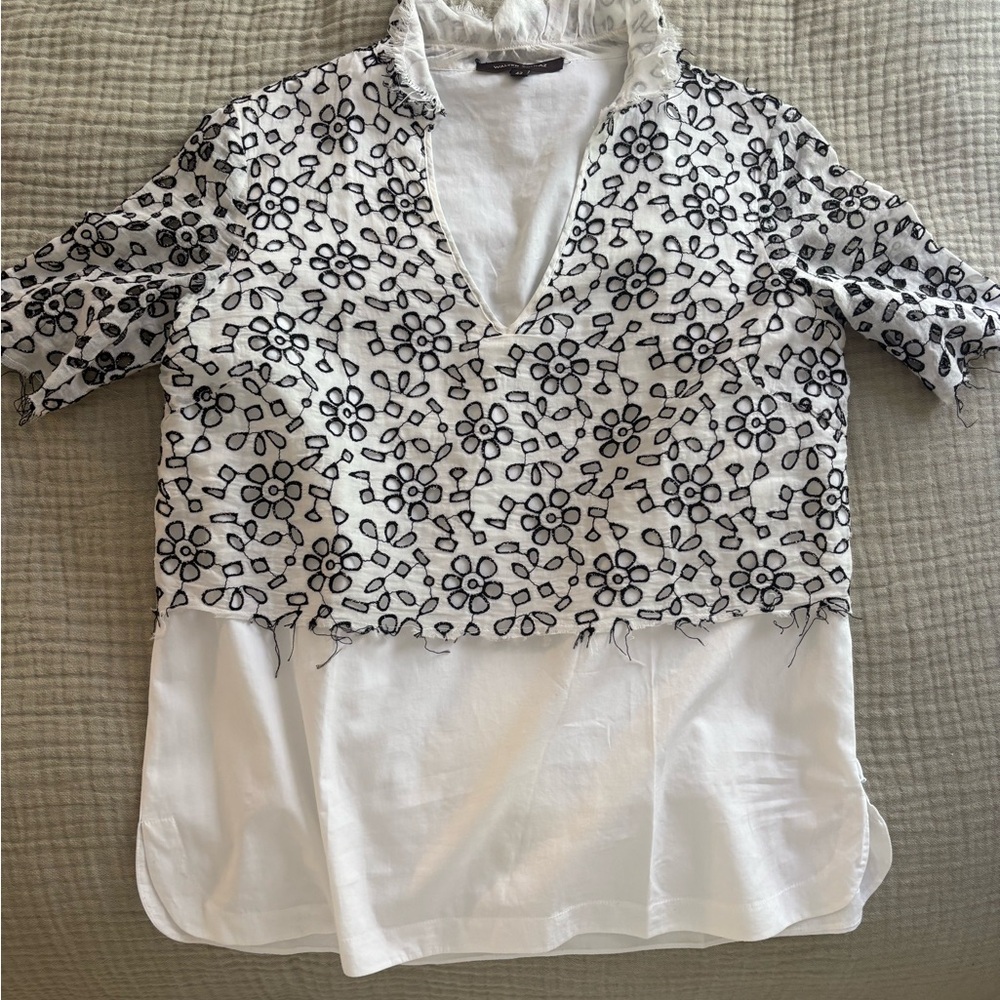 Women's White Layered Floral Embroidered Blouse